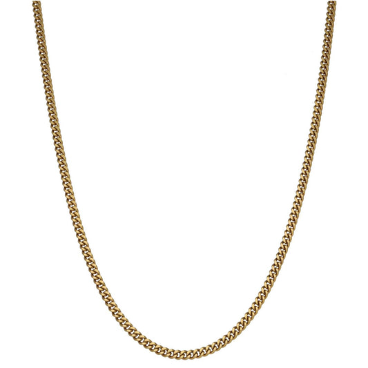 Gold curb chain necklace, 19-inch length, curved view