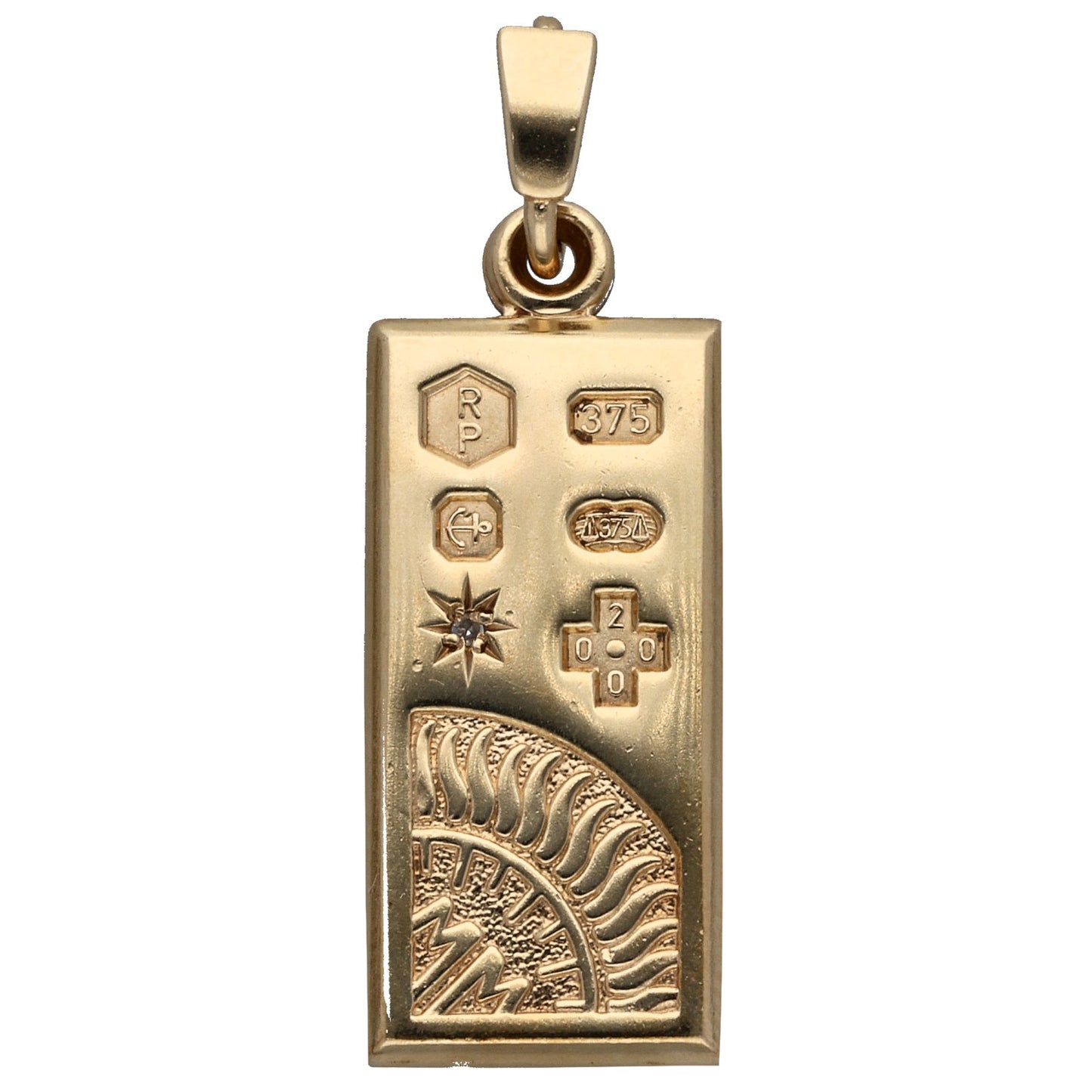 9ct Gold 0.005ct Diamond Ingot Pendant