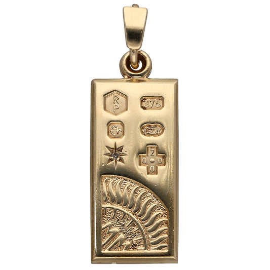 9ct Gold 0.005ct Diamond Ingot Pendant