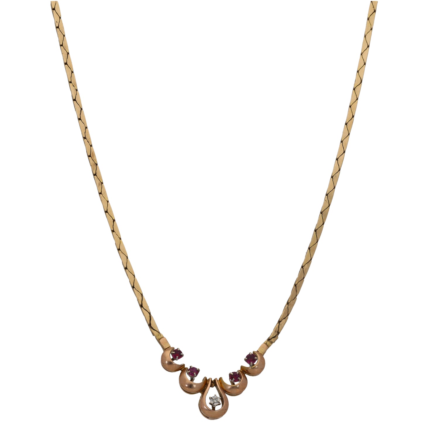 9ct Gold Ruby & 0.01ct Diamond Fancy Necklace 16"