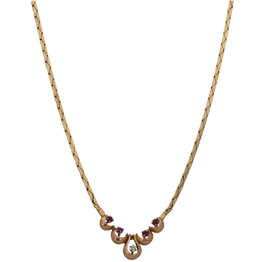 9ct Gold Ruby & 0.01ct Diamond Fancy Necklace 16"