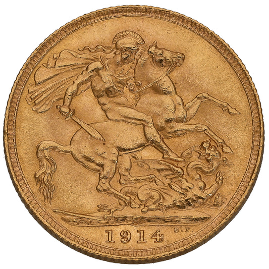 22ct Gold King George V Full Sovereign Coin 1914