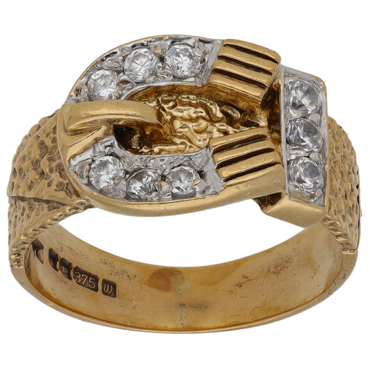 9ct Gold Cubic Zirconia Buckle Ring Size N