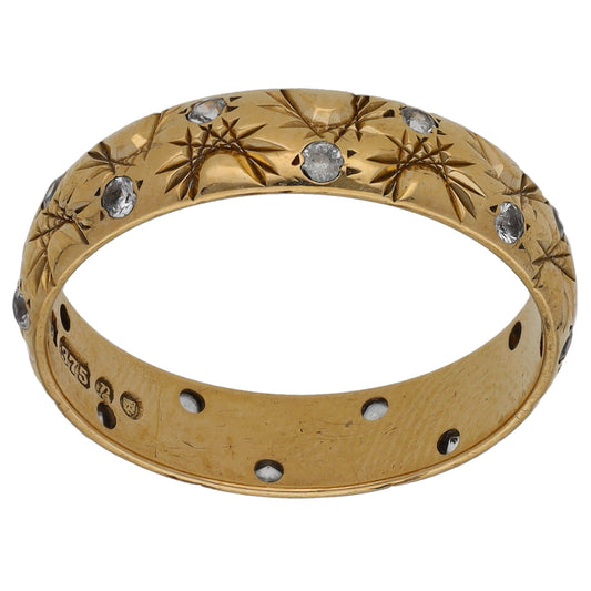 9ct Gold Cubic Zirconia Patterned Wedding Ring Size P