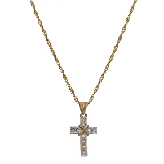 9ct Gold Cubic Zirconia Cross Pendant With Chain