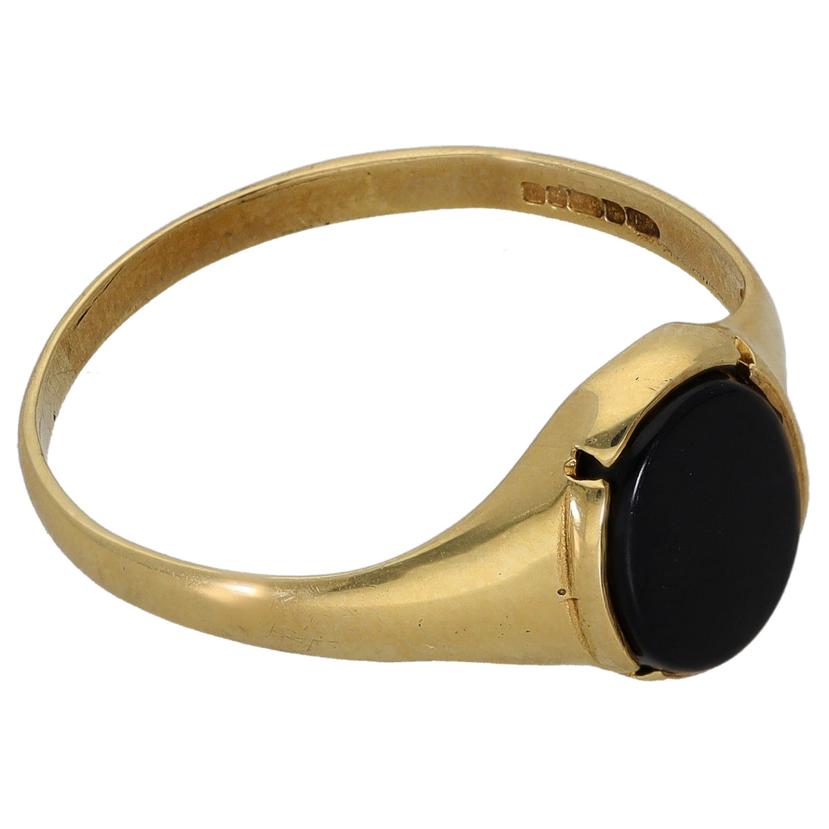 Gold onyx single-stone ring with dark oval bezel setting