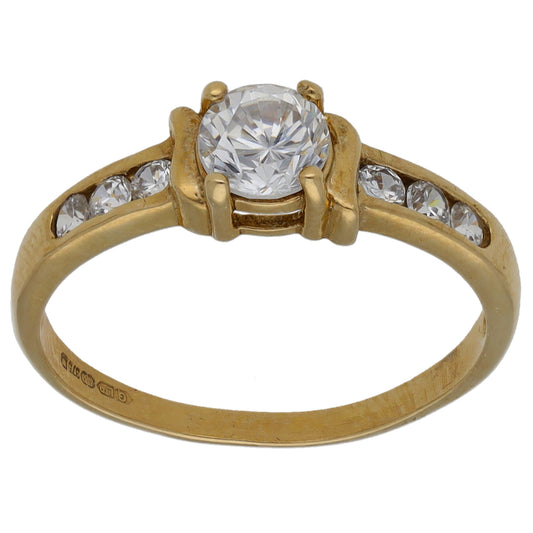 9ct Gold Cubic Zirconia Single Stone Ring With Accents Size M