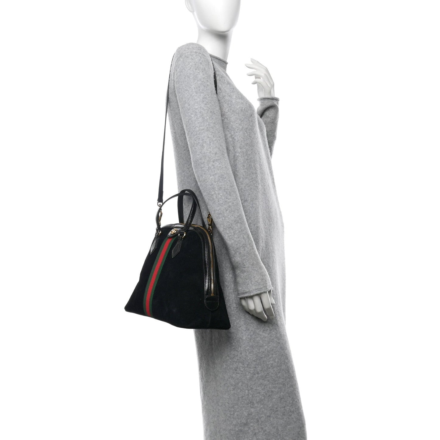 Gucci Ophidia Medium Top Handle Suede Bag - Black