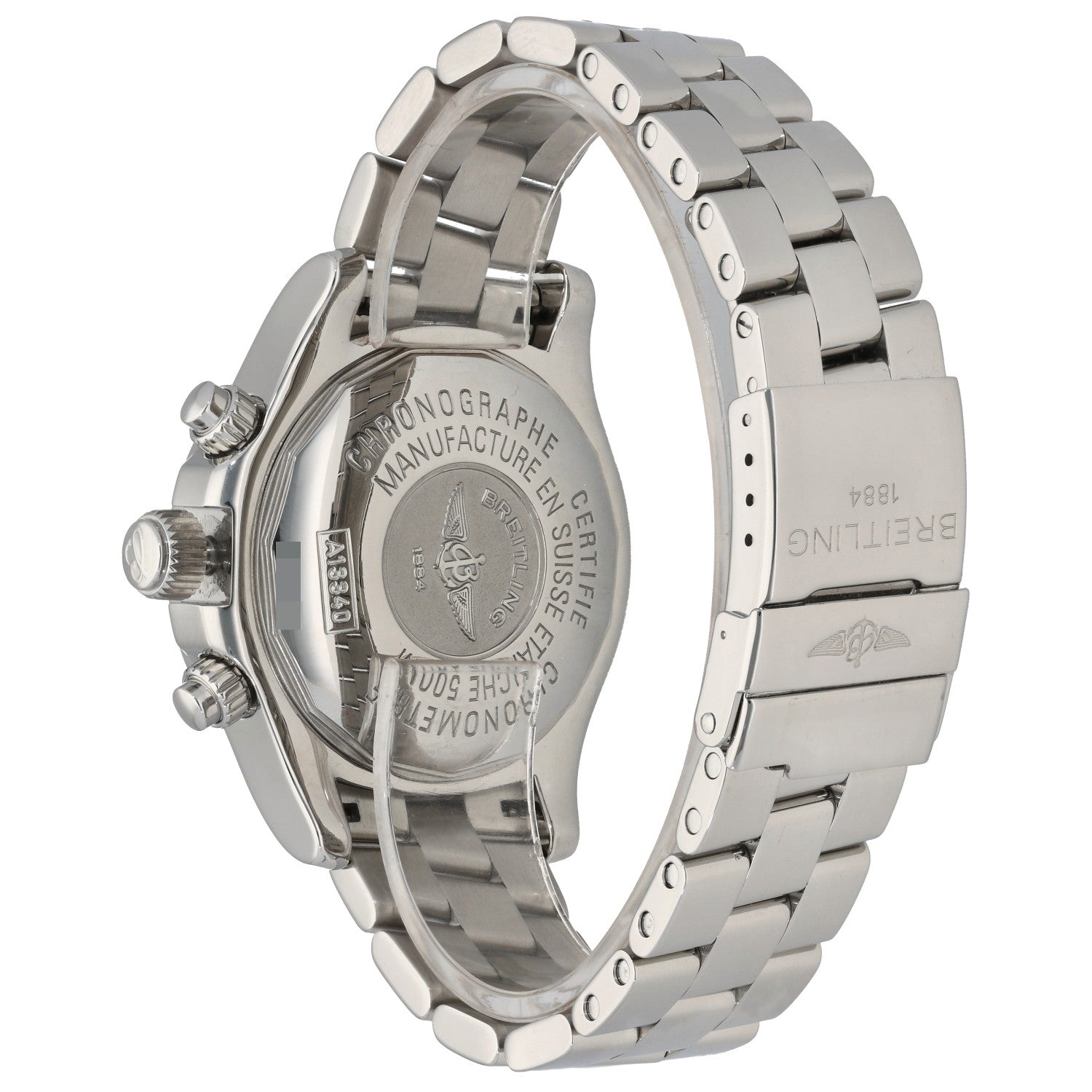 Breitling Superocean II A13340, stainless steel bracelet and case, rear angle