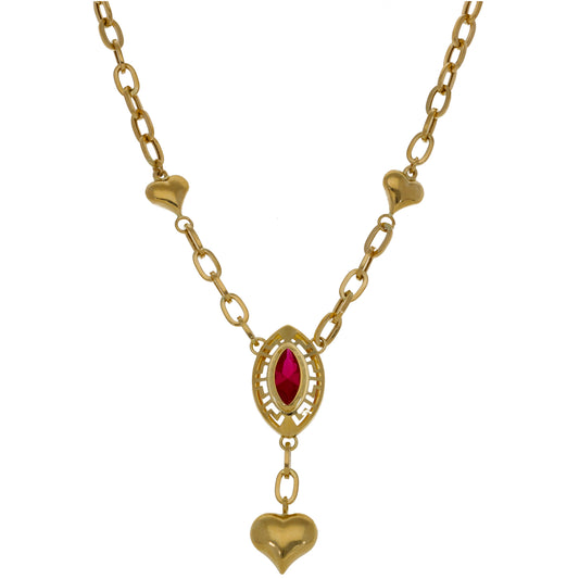 New 14ct Gold Imitation Red Stone Fancy Chain 18"