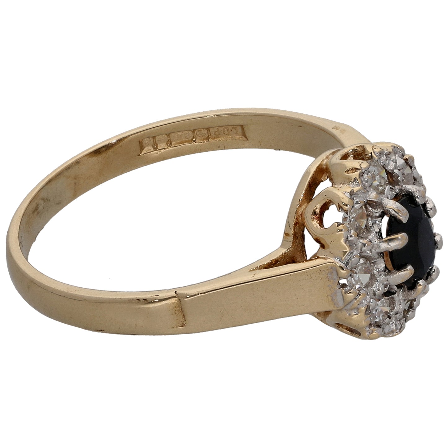 9ct Gold Sapphire & 0.08ct Diamond Dress/Cocktail Ring Size M