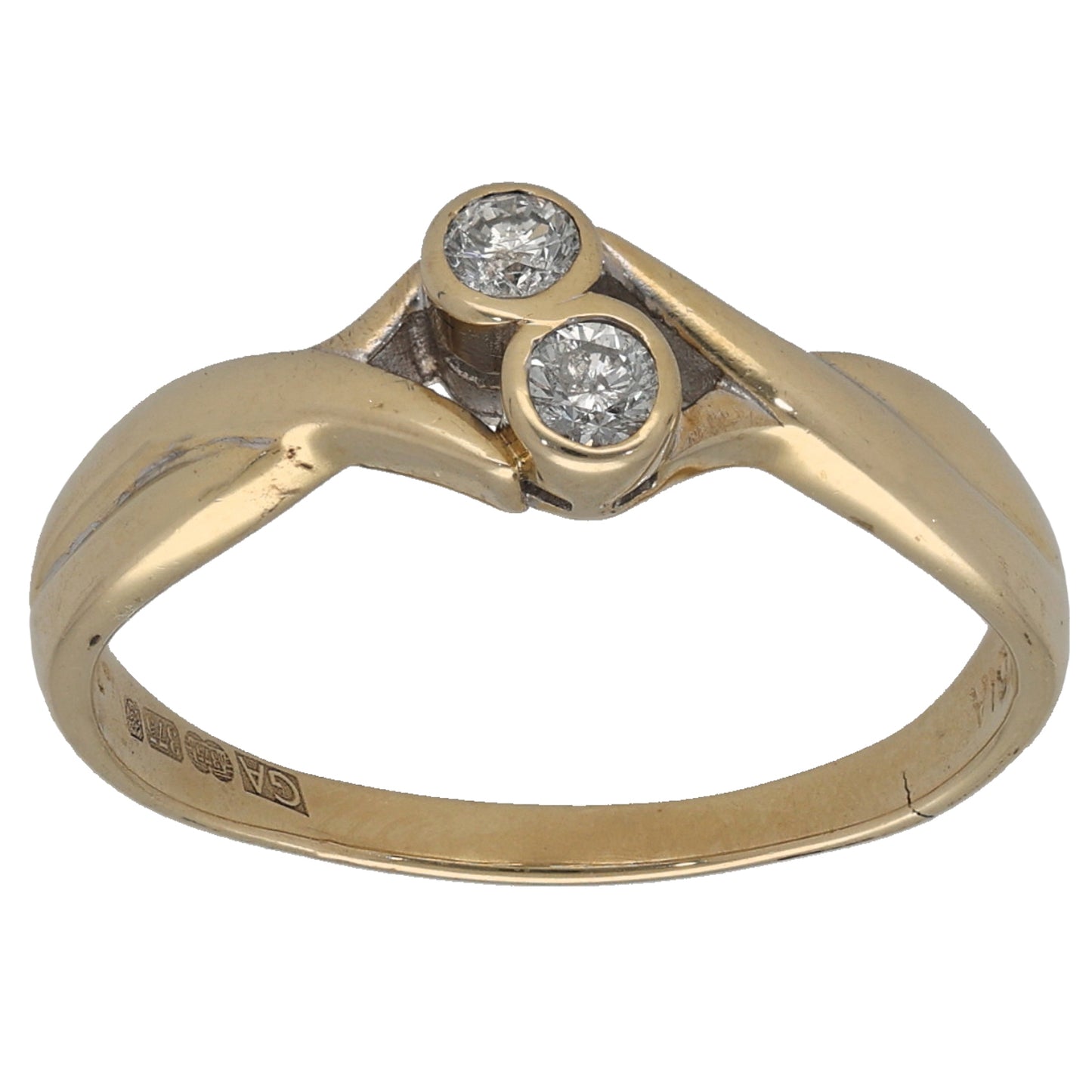 9ct Gold 0.15ct Diamond Two Stone Ring Size Q