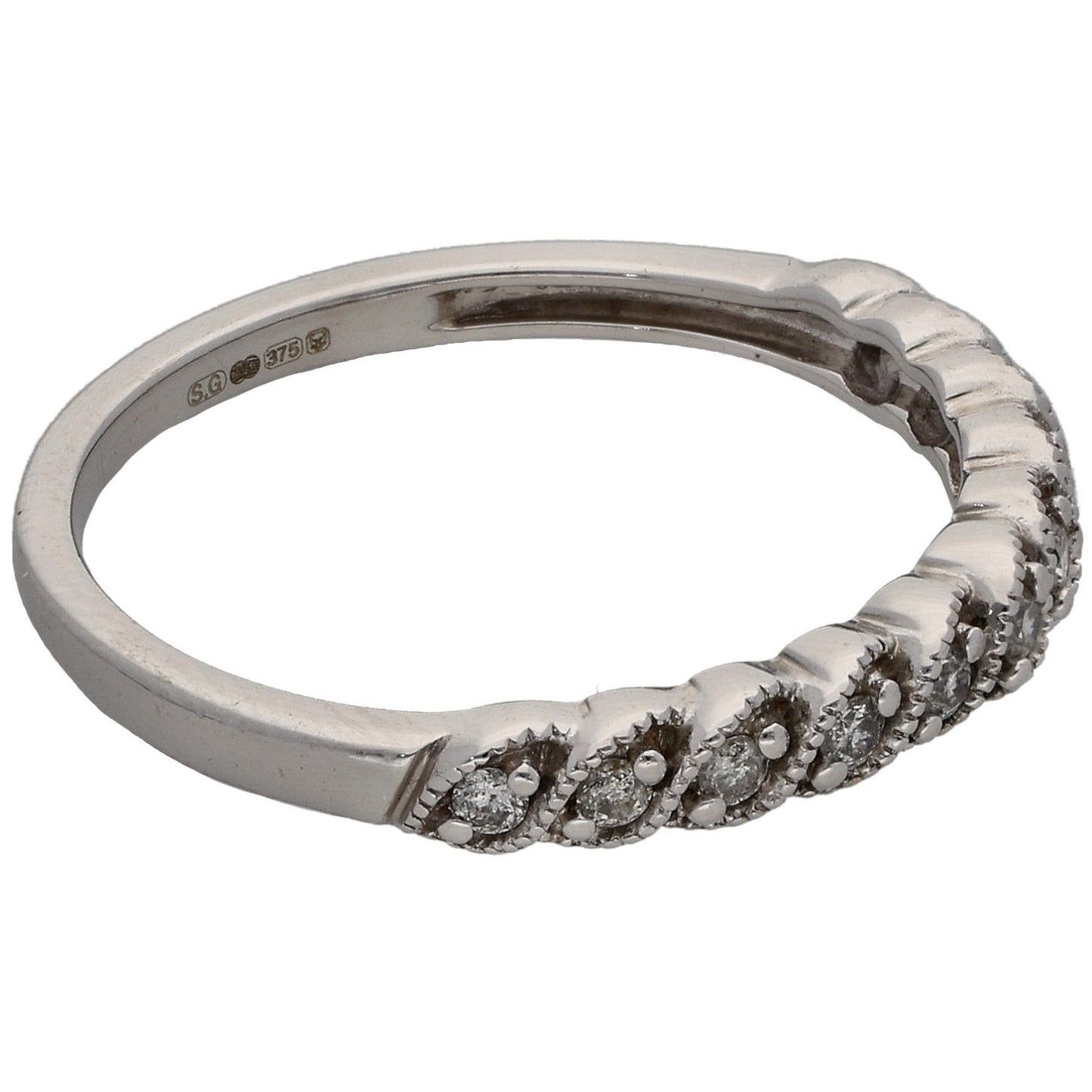9ct White Gold 0.15ct Diamond Half Eternity Ring Size N