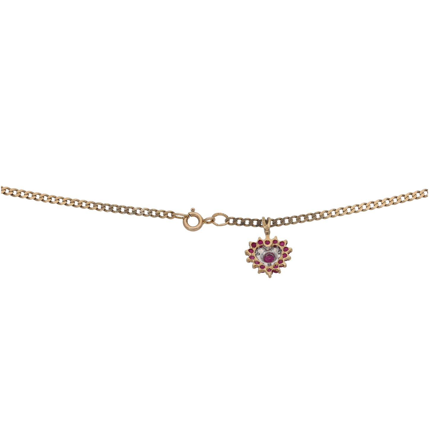 9ct Gold Ruby & 0.015ct Diamond Heart Pendant With Chain