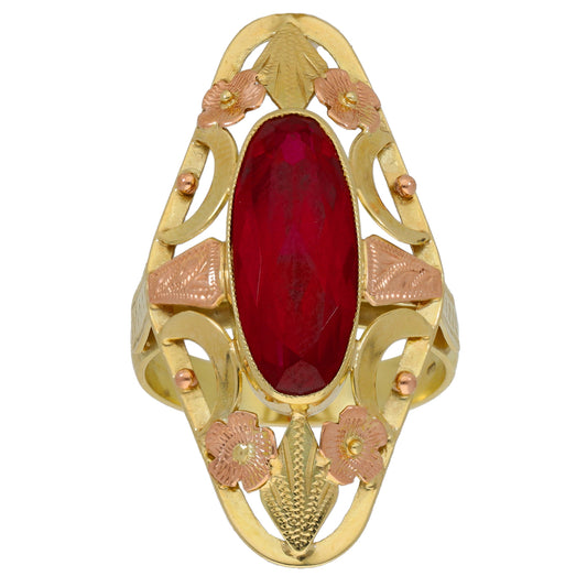 14ct Gold Man Made Ruby Dress/Cocktail Ring Size T
