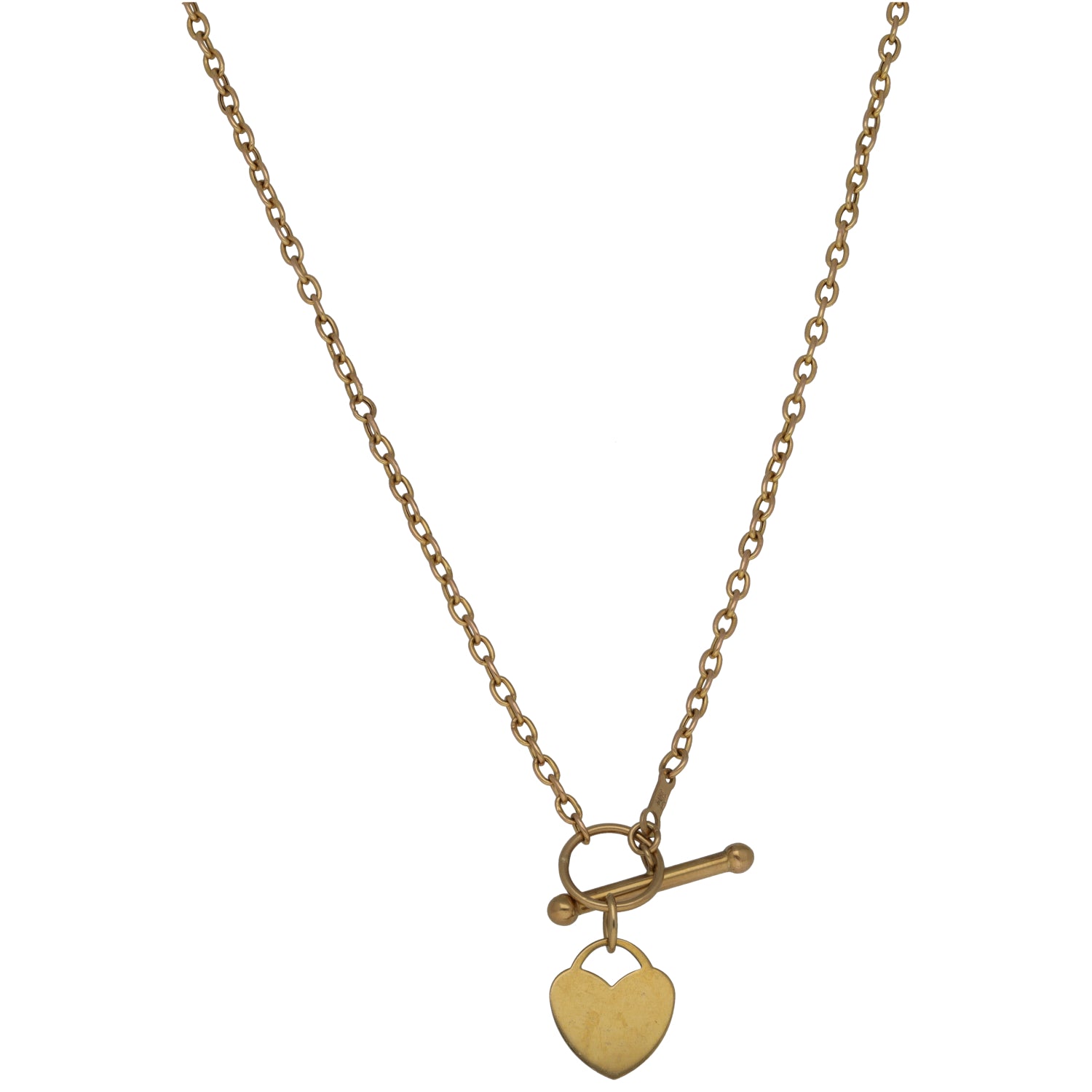 9ct gold belcher chain necklace with heart pendant and small toggle clasp