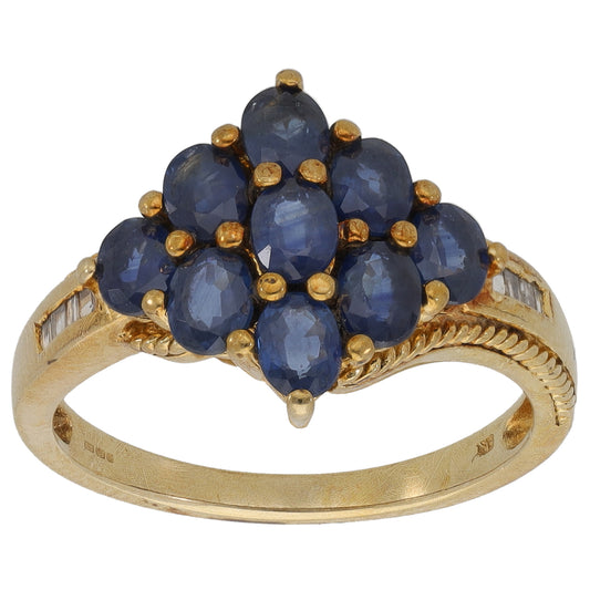 9ct Gold Sapphire & 0.08ct Diamond Dress/Cocktail Ring Size N