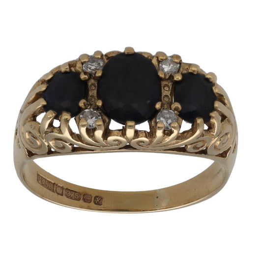 9ct Gold Sapphire & 0.08ct Diamond Dress/Cocktail Ring Size O