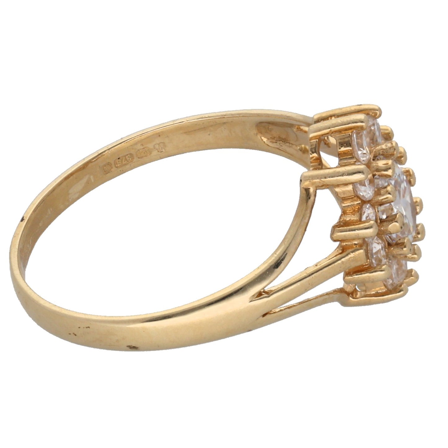 9ct Gold Cubic Zirconia Single Stone Ring With Accents Size L
