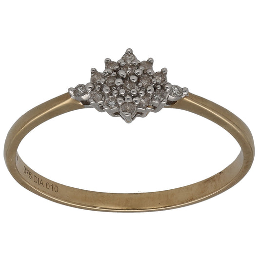 9ct gold ring with round diamond cluster setting and small halo