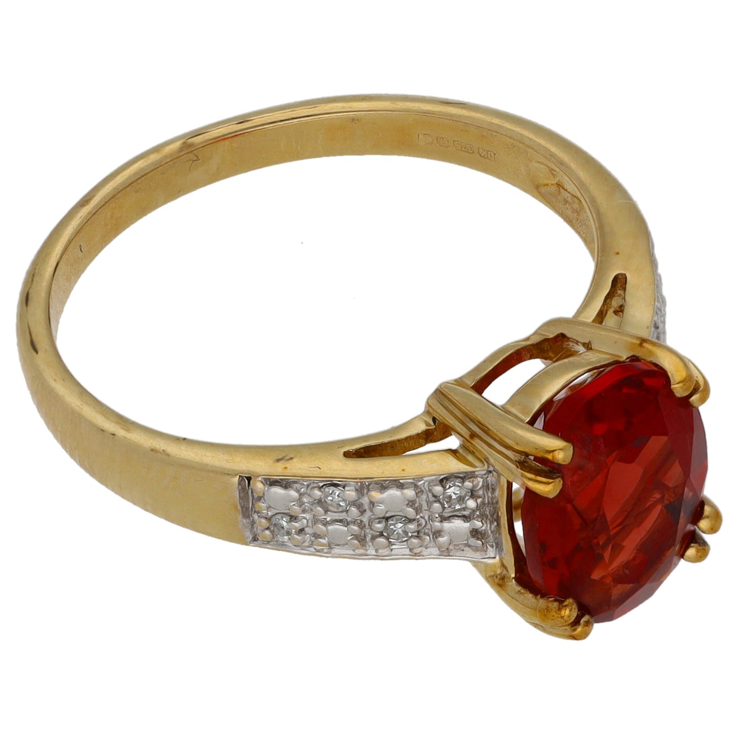 9ct Gold Feldspar & 0.04ct Diamond Single Stone Ring with Accent Stones Size M