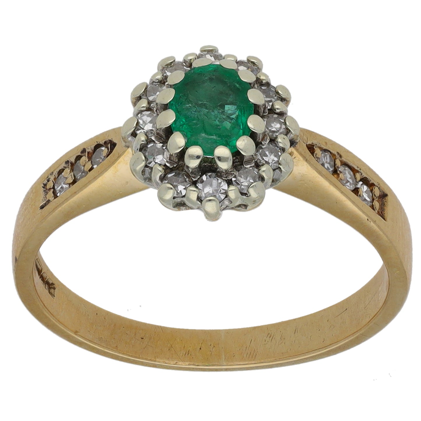 9ct Gold 0.18ct Diamond & Emerald Dress/Cocktail Ring Size M