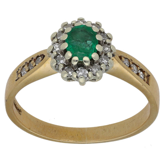9ct Gold 0.18ct Diamond & Emerald Dress/Cocktail Ring Size M