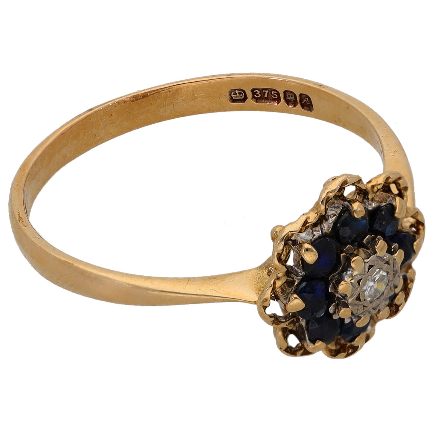9ct Gold Sapphire & 0.01ct Diamond Dress/Cocktail Ring Size R