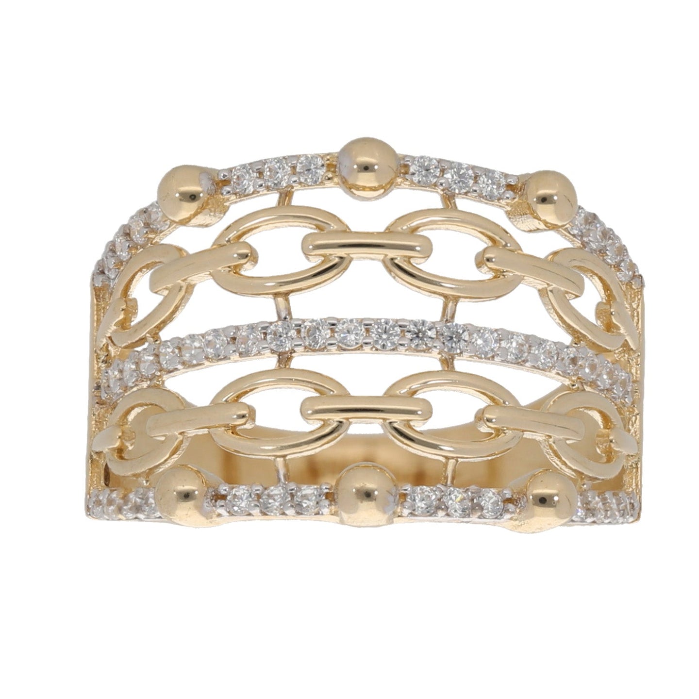 14ct Gold Chain Link Cubic Zirconia Ring