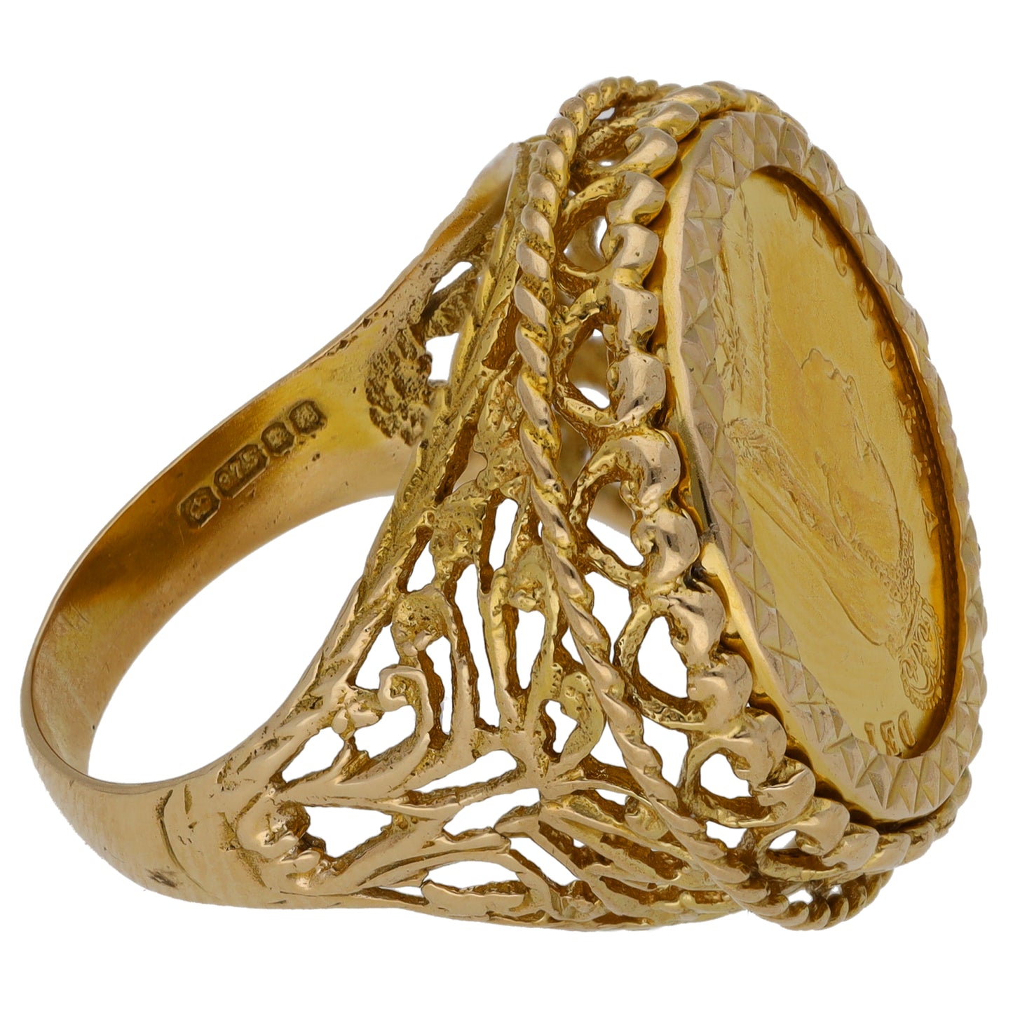 9ct Gold Half Sovereign Coin Ring Size R