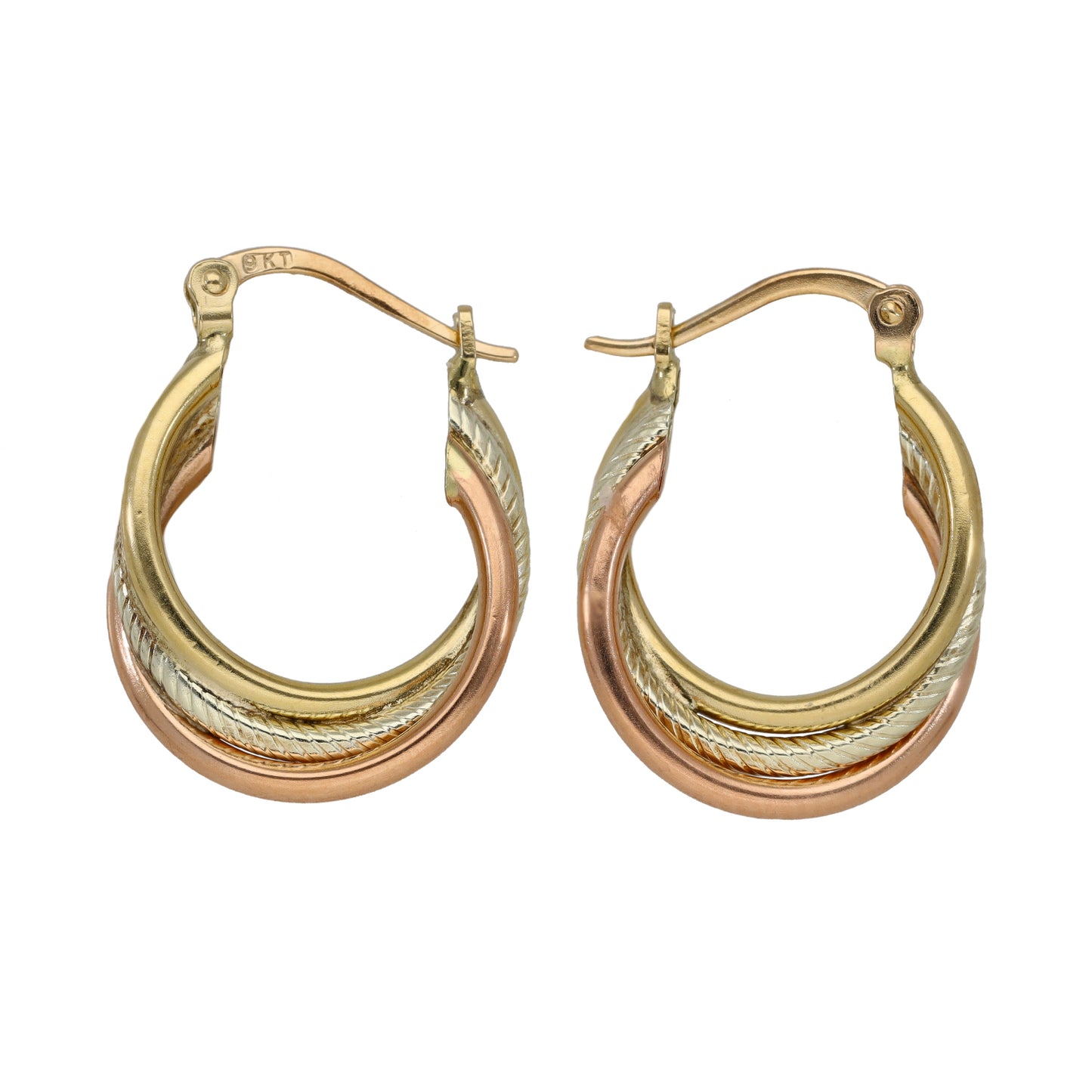 9ct Tri-Colour Gold Creole Earrings