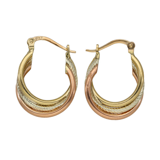 9ct Tri-Colour Gold Creole Earrings