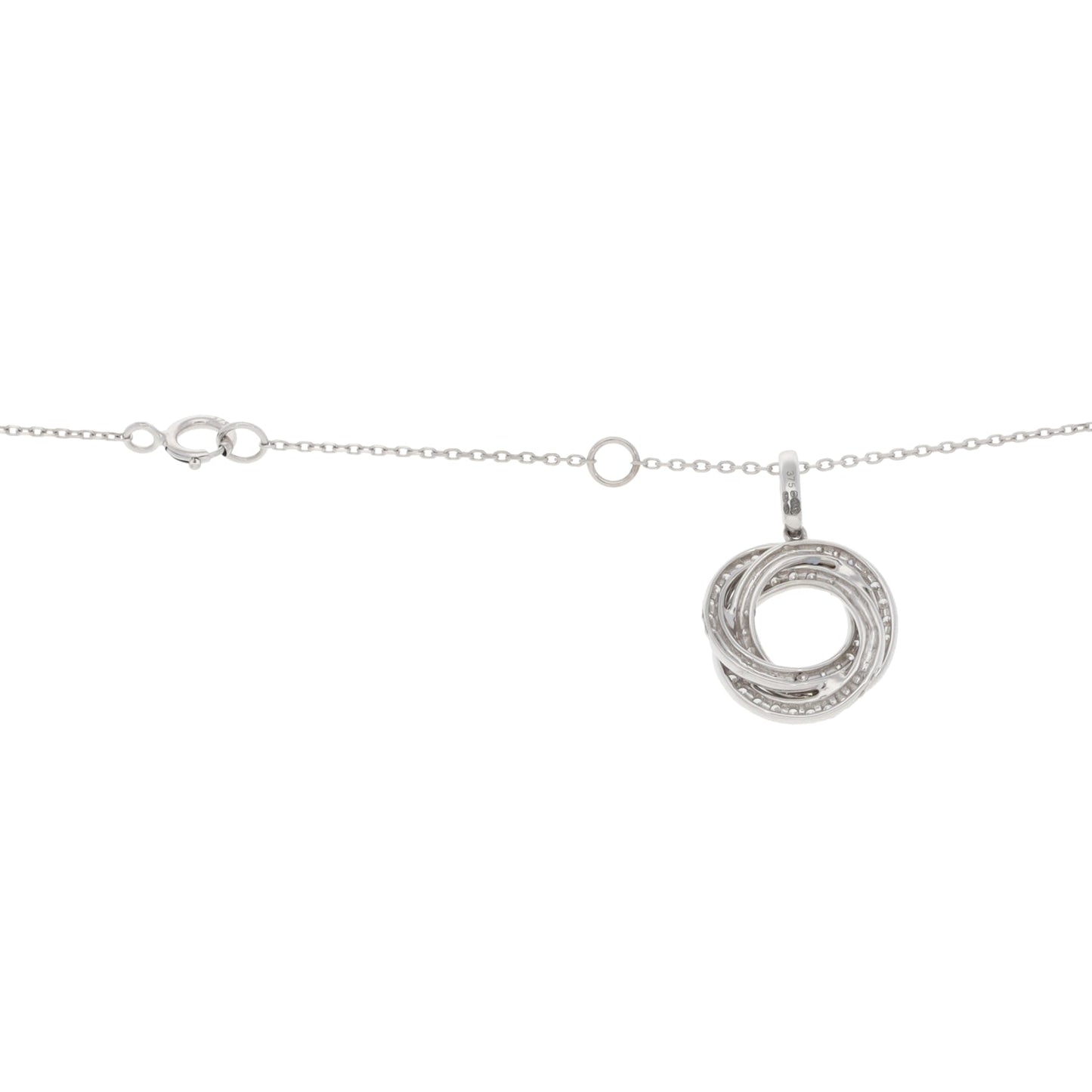 New 9ct White Gold Diamond Interlock Circle Pendant With Chain