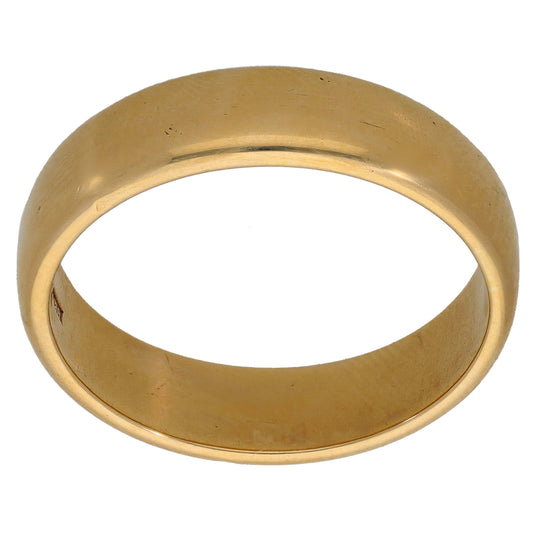 Plain 9ct gold wedding ring with smooth wide band and rounded edges