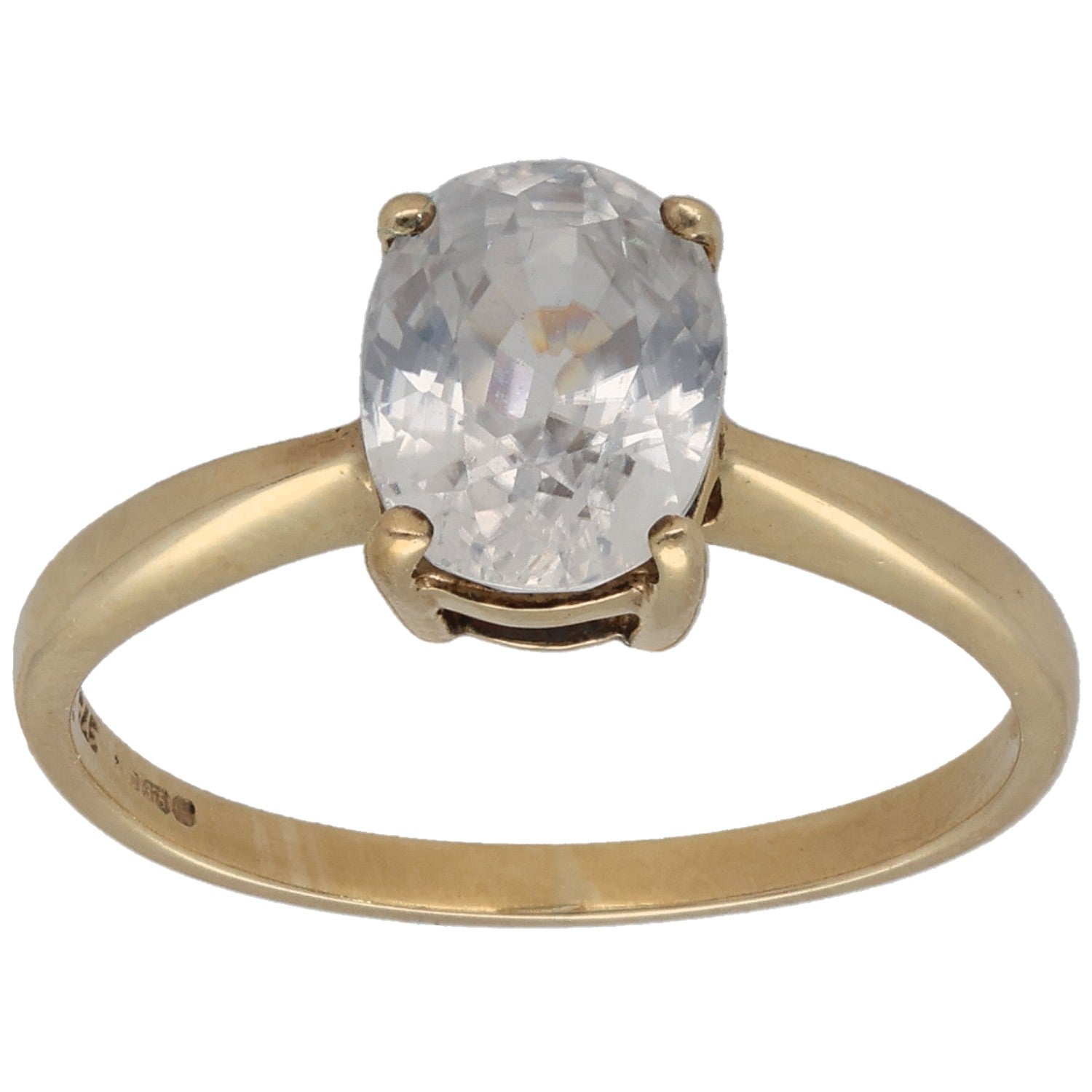 9ct gold single-stone ring with oval clear zircon in four-prong setting