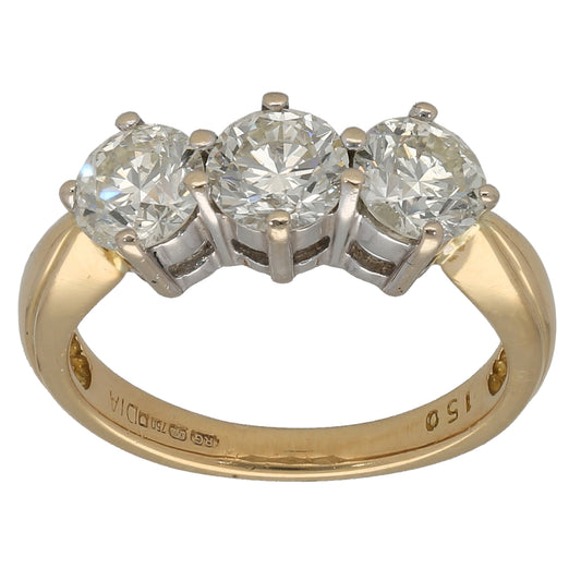 18ct Gold 1.50ct Diamond Trilogy Ring Size K