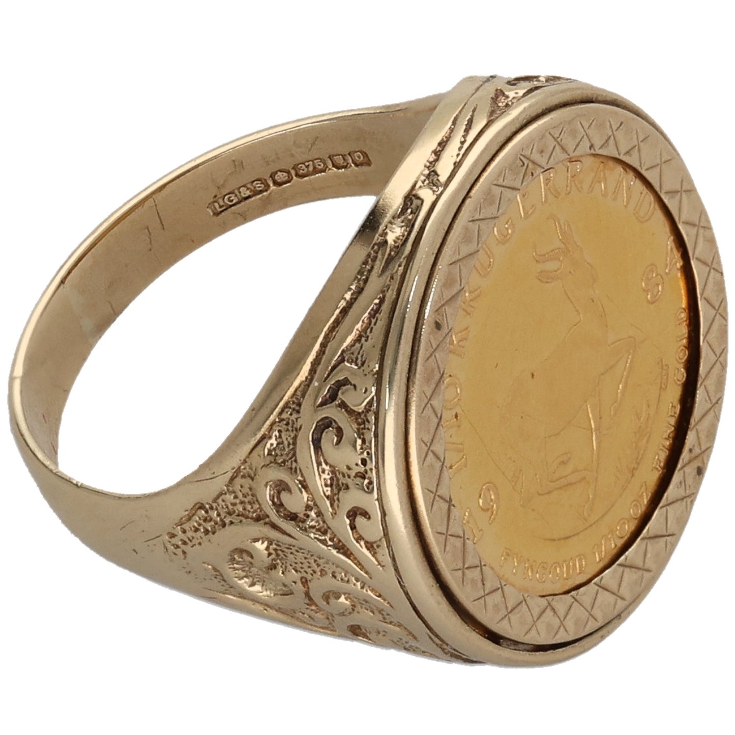 9ct Gold 1/10 Oz Krugerrand Coin Ring Size M
