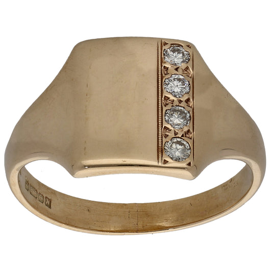 9ct Gold 0.16ct Diamond Plain Signet Ring Size W