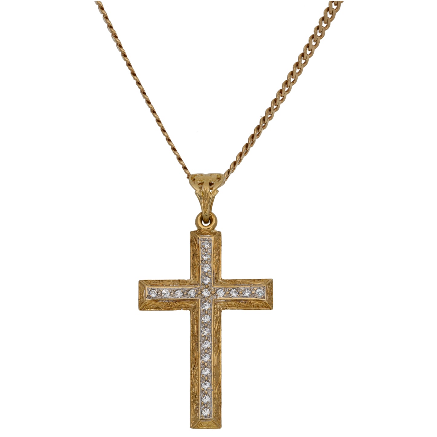 9ct Gold Cubic Zirconia Cross Pendant With Chain