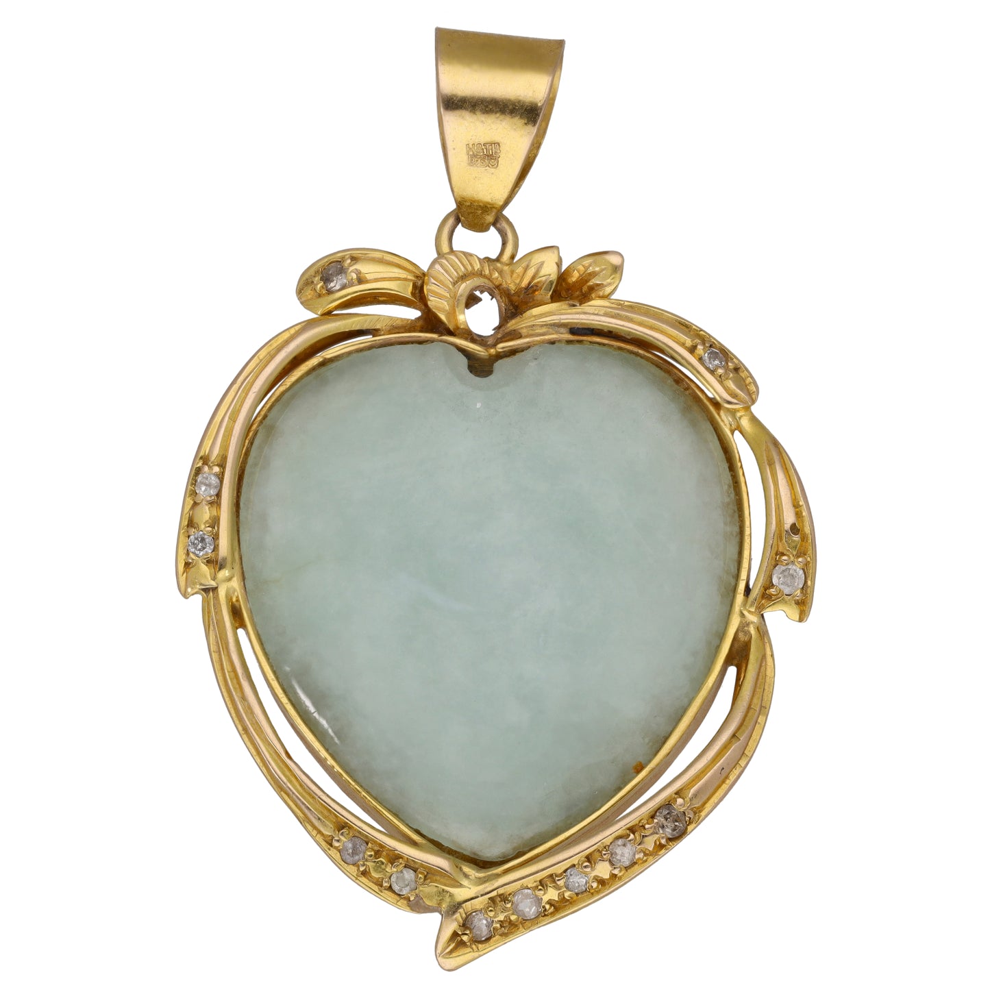 9ct Gold Jade & 0.06ct Diamond Dress/Cocktail Pendant