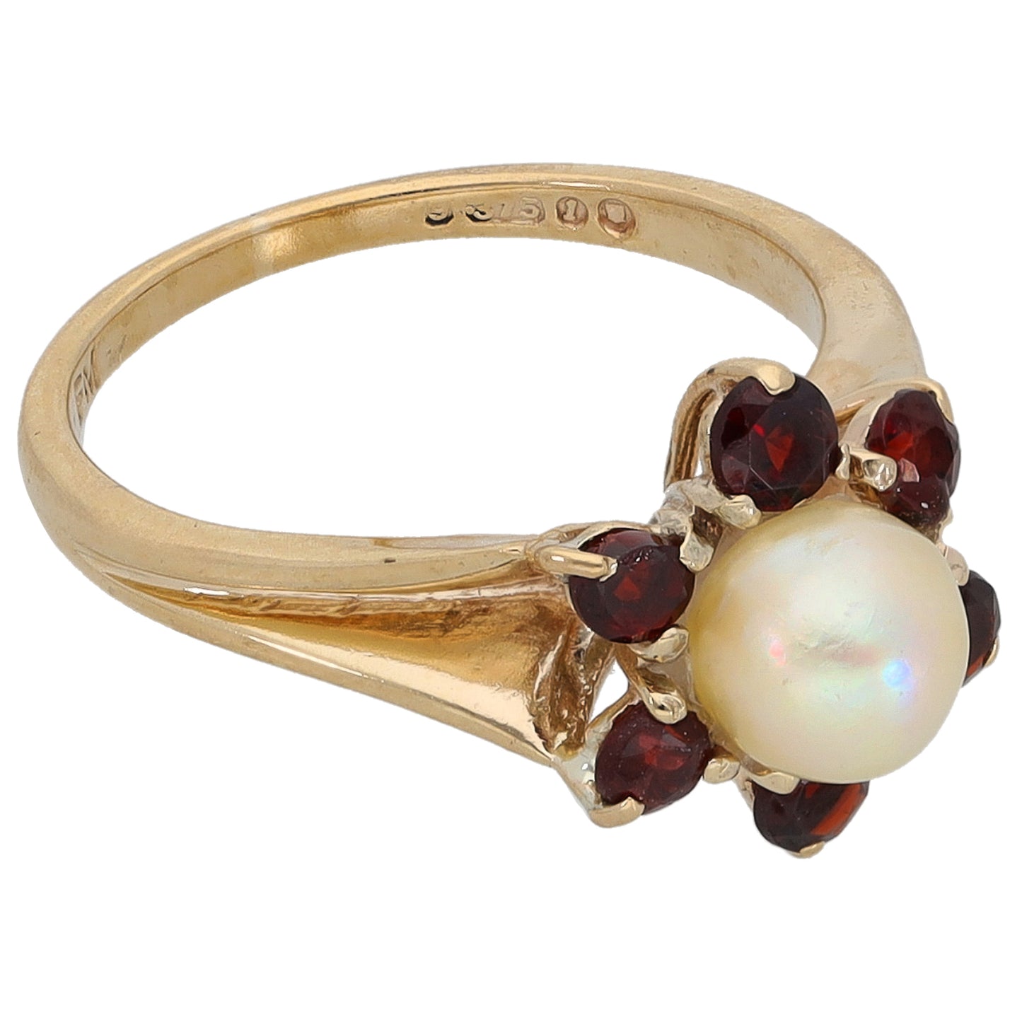 9ct Gold Cultured Pearl & Garnet Dress/Cocktail Ring Size M