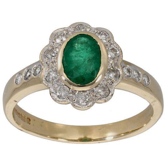 9ct Gold Emerald & 0.32ct Diamond Dress/Cocktail Ring Size O