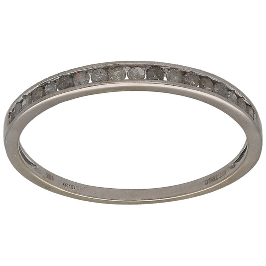 9ct white gold half eternity ring with round diamonds along the top half