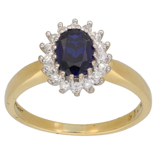 18ct Gold 0.19ct Diamond & Sapphire Dress/Cocktail Ring Size M
