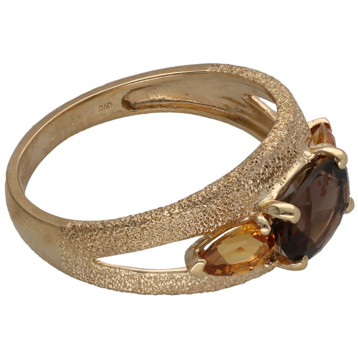 9ct Gold Smoky Quartz & Citrine Dress/Cocktail Ring Size S