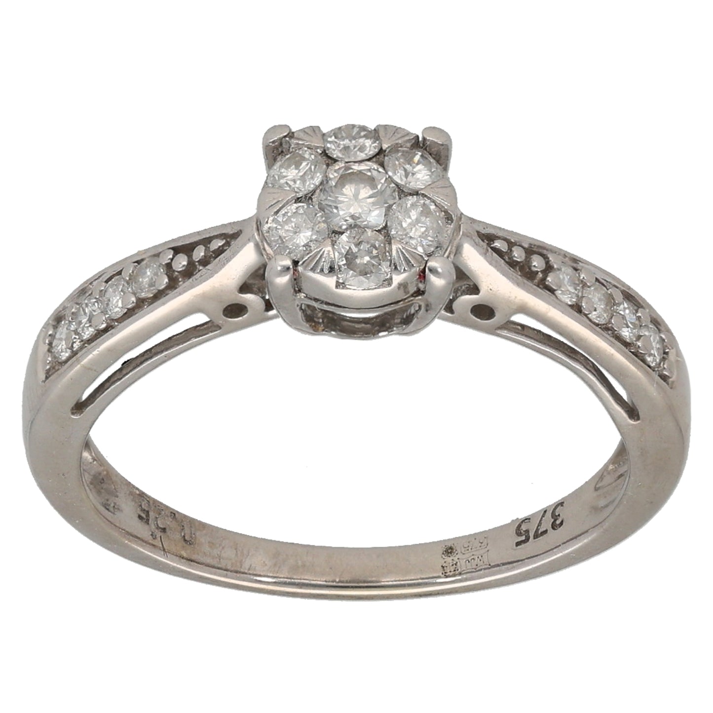 9ct White Gold 0.25ct Diamond Cluster Ring Size K