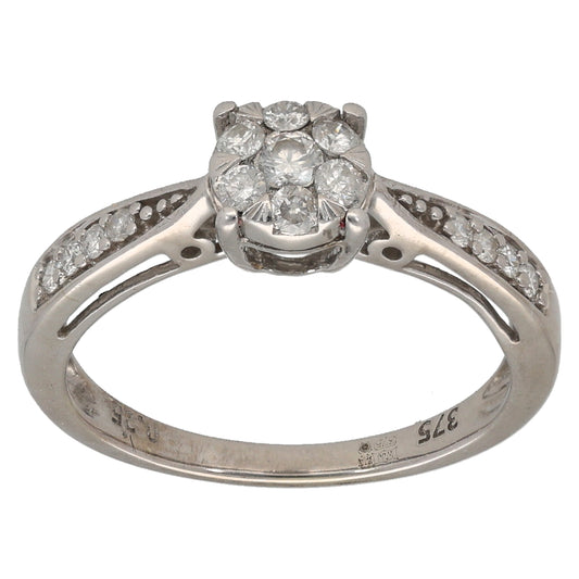 9ct White Gold 0.25ct Diamond Cluster Ring Size K