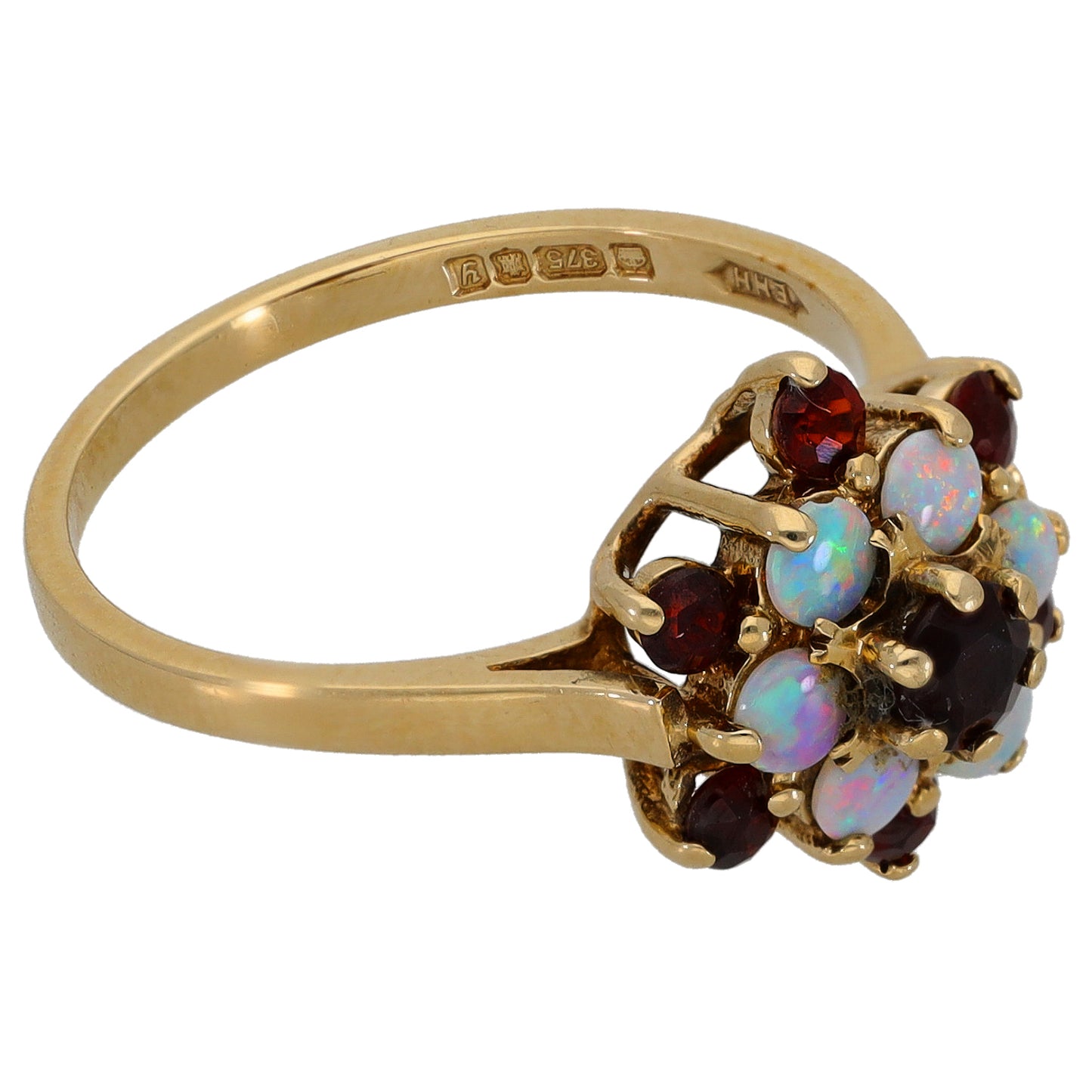 9ct Gold Garnet & Opal Dress/Cocktail Ring Size O