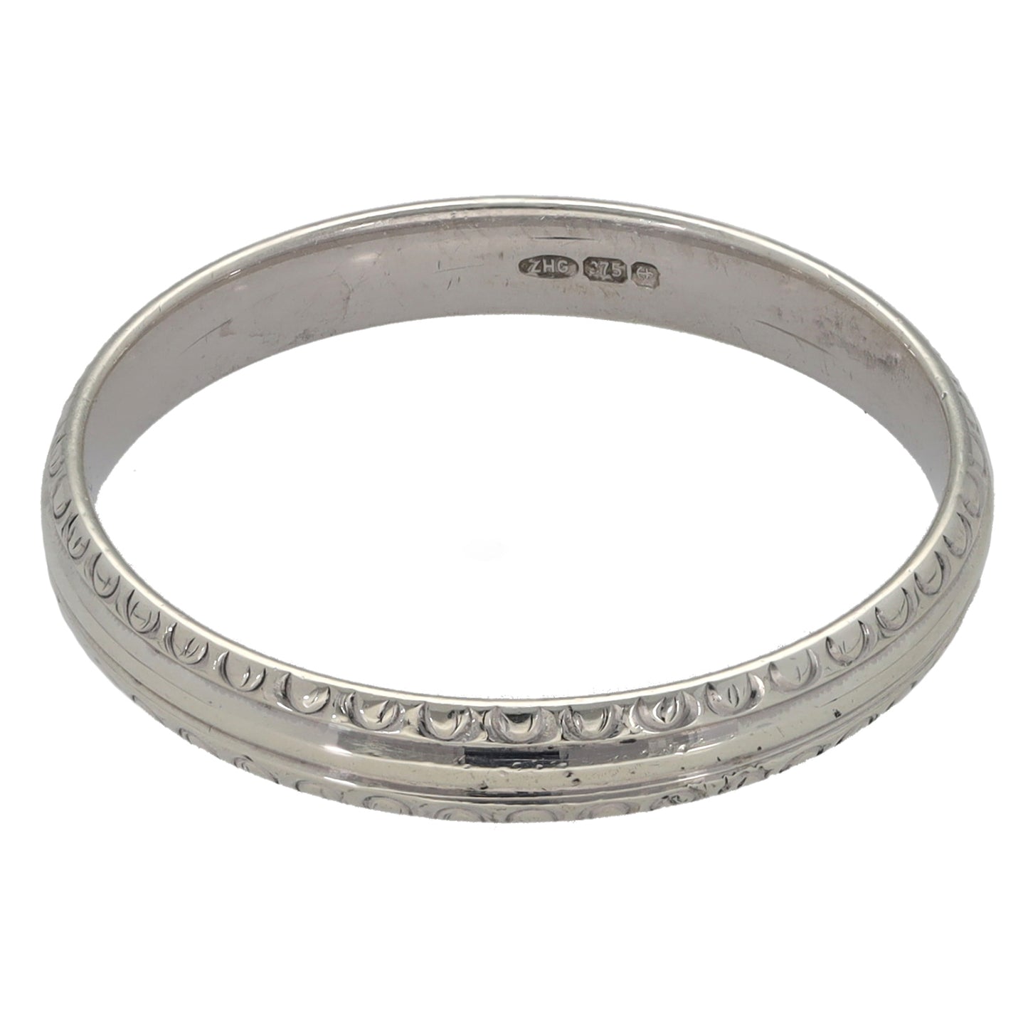 9ct White Gold Patterned Wedding Ring Size P