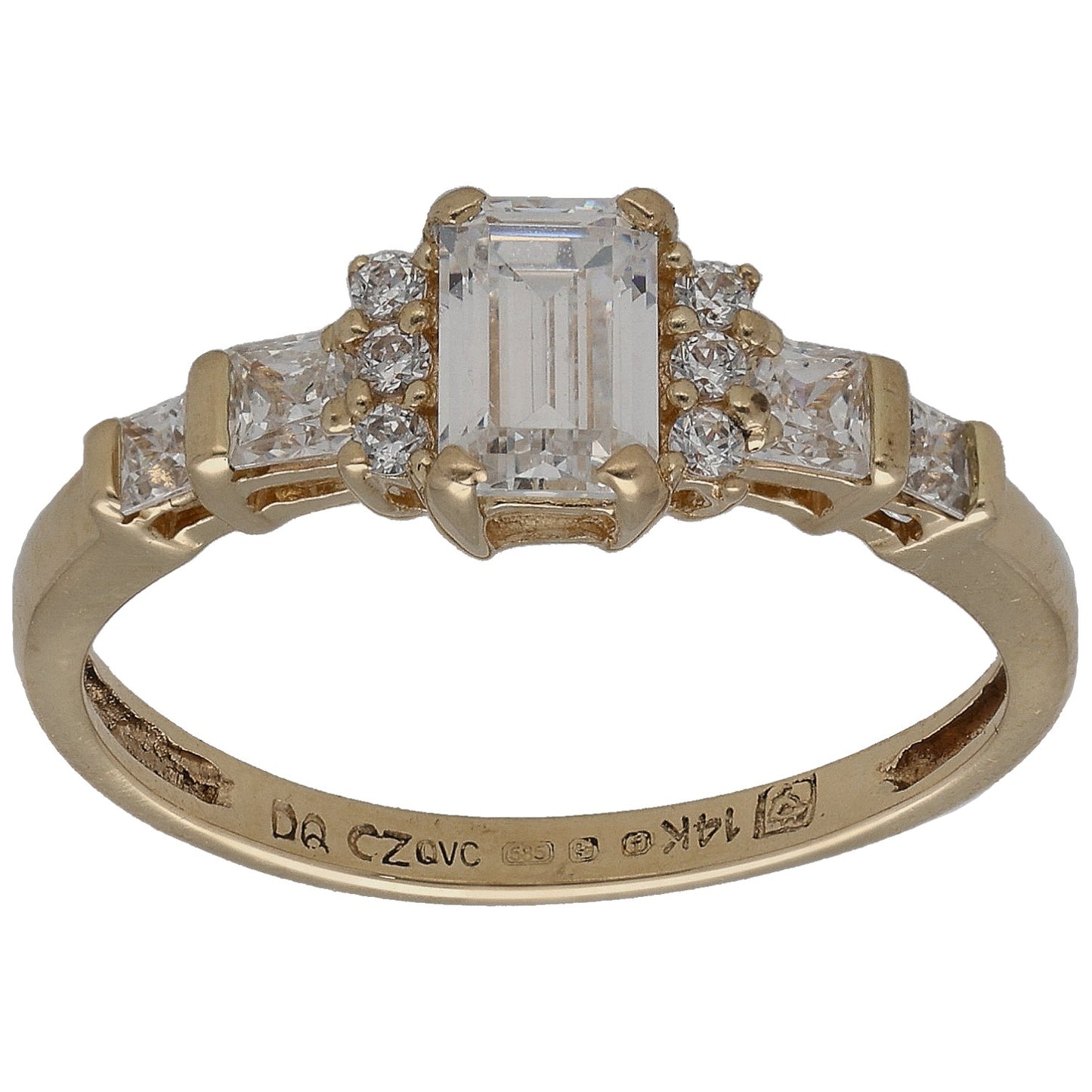 14ct Gold Cubic Zirconia Single Stone Ring With Accents Size M